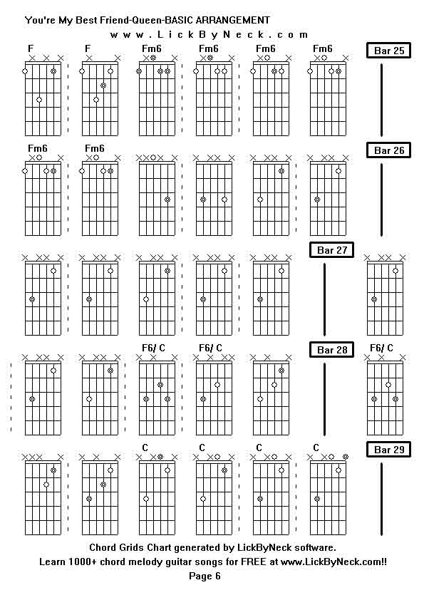 Chord Grids Chart of chord melody fingerstyle guitar song-You're My Best Friend-Queen-BASIC ARRANGEMENT,generated by LickByNeck software.